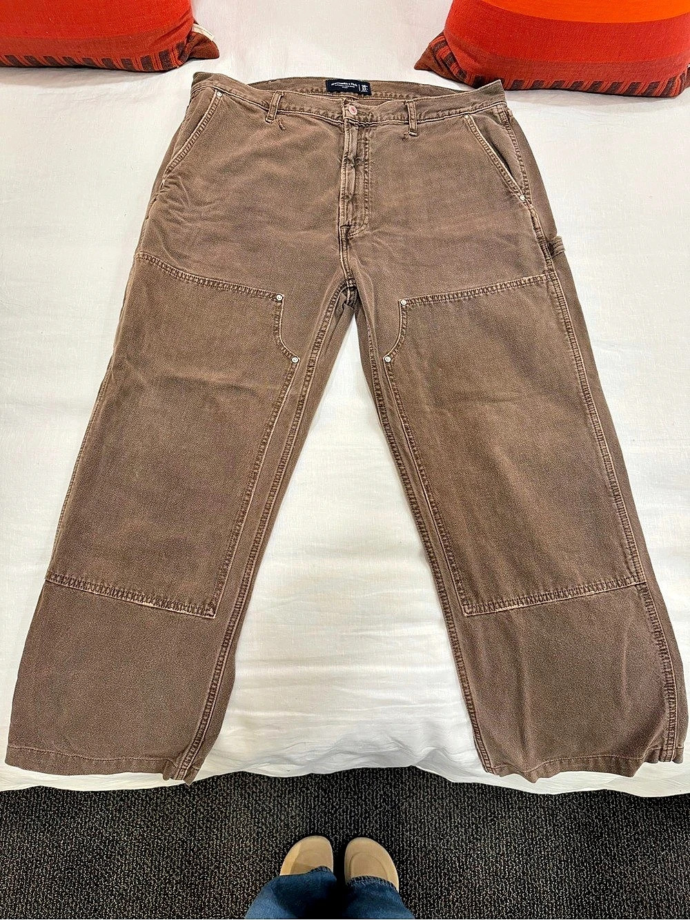 Abercrombie & Fitch Athletic Loose Workwear Pant Brown Straight Leg Pants Waist